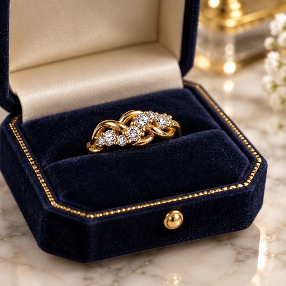 ✨ CHIC Vintage-Inspired Gold Woven Cubic Zirconia Statement Ring size 6